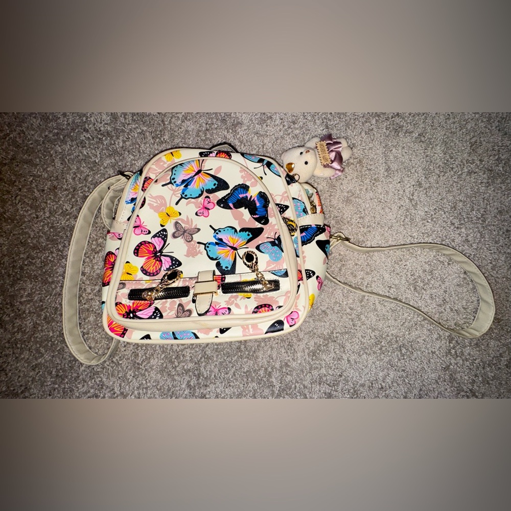 Butterfly Print Cream Mini Backpack - Fashion Women's Bag